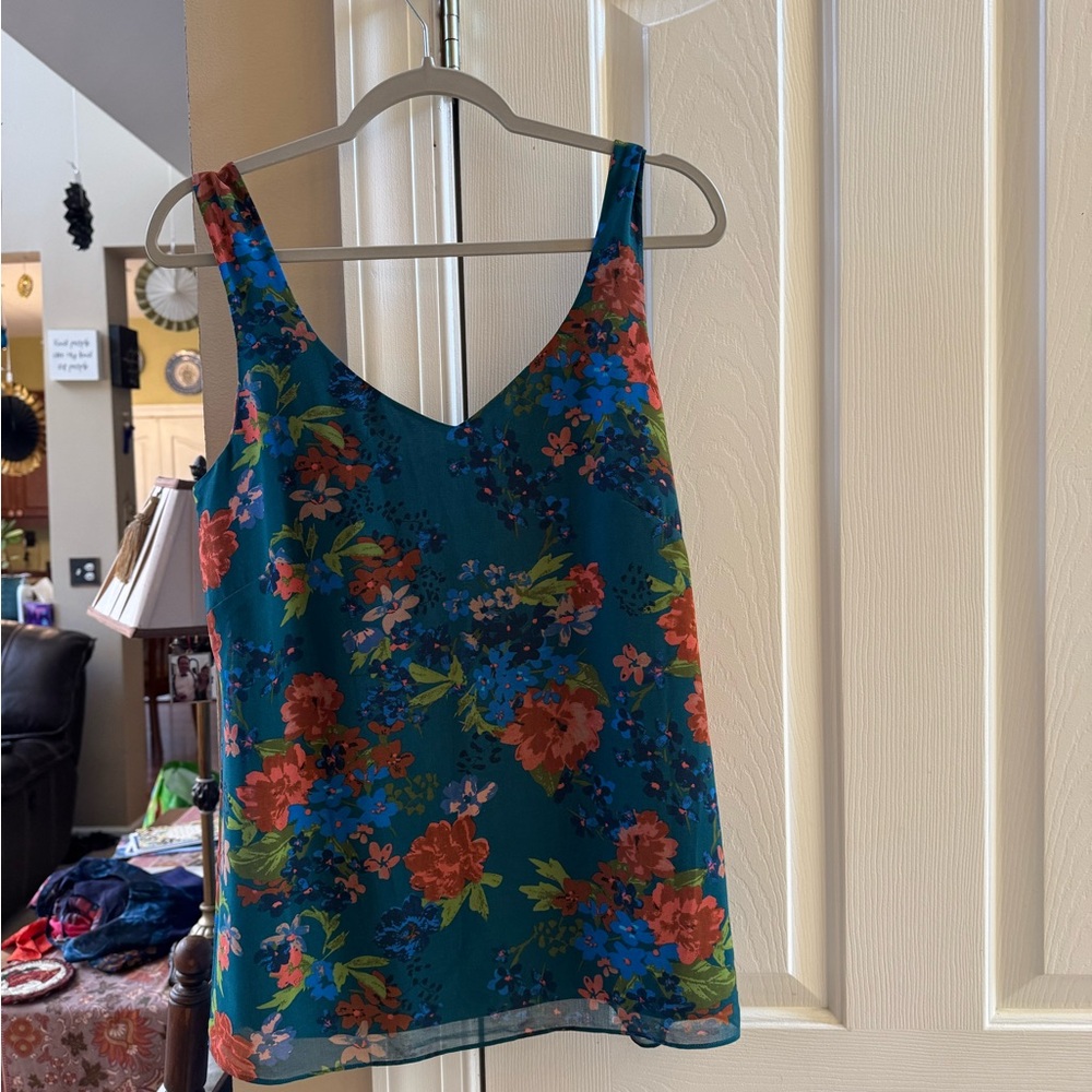 CAbi Blue and Orange Floral Sleeveless Top